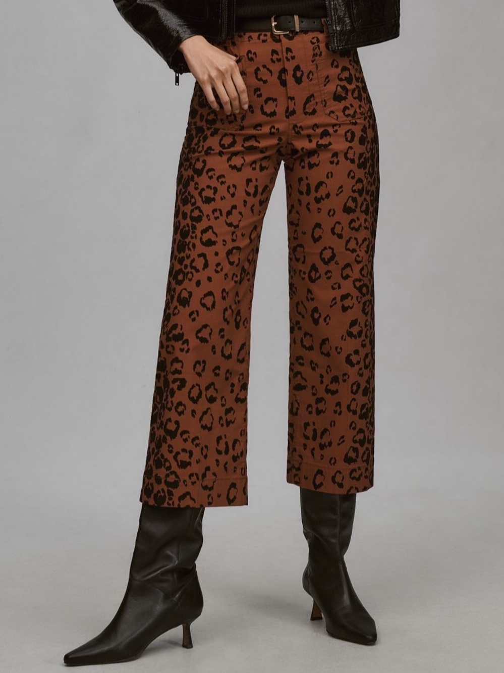 NWT Anthropologie Colette Cropped Wide-Leg Pants in Brown Animal Print
